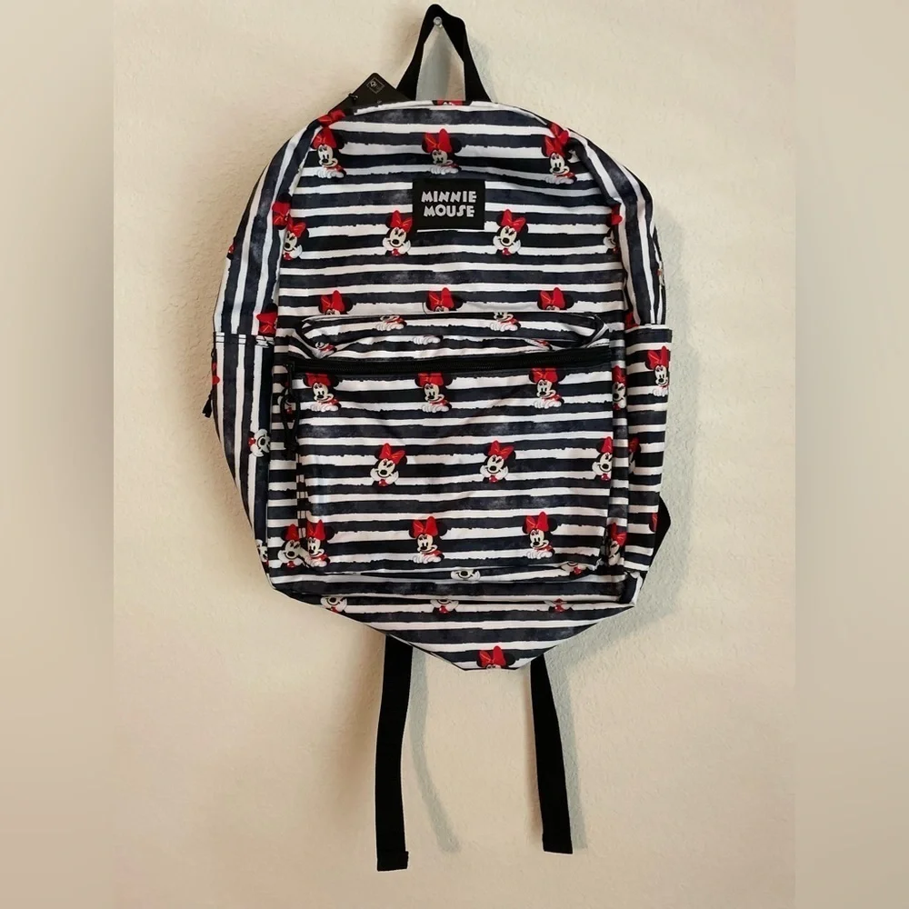 Minnie Mouse Red ,White ,and Black Striped Backpack OS -NWT